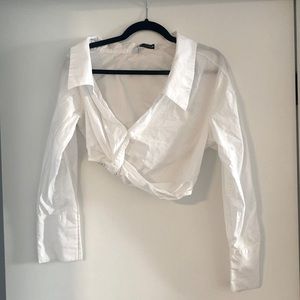 Zara asymmetrical white collared top
